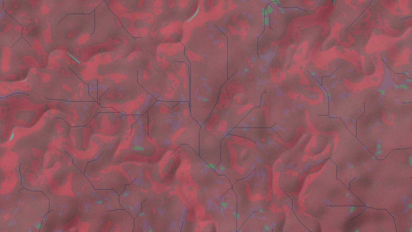 False-colour satellite composite of a catchment, vegetation rendered in red tones
